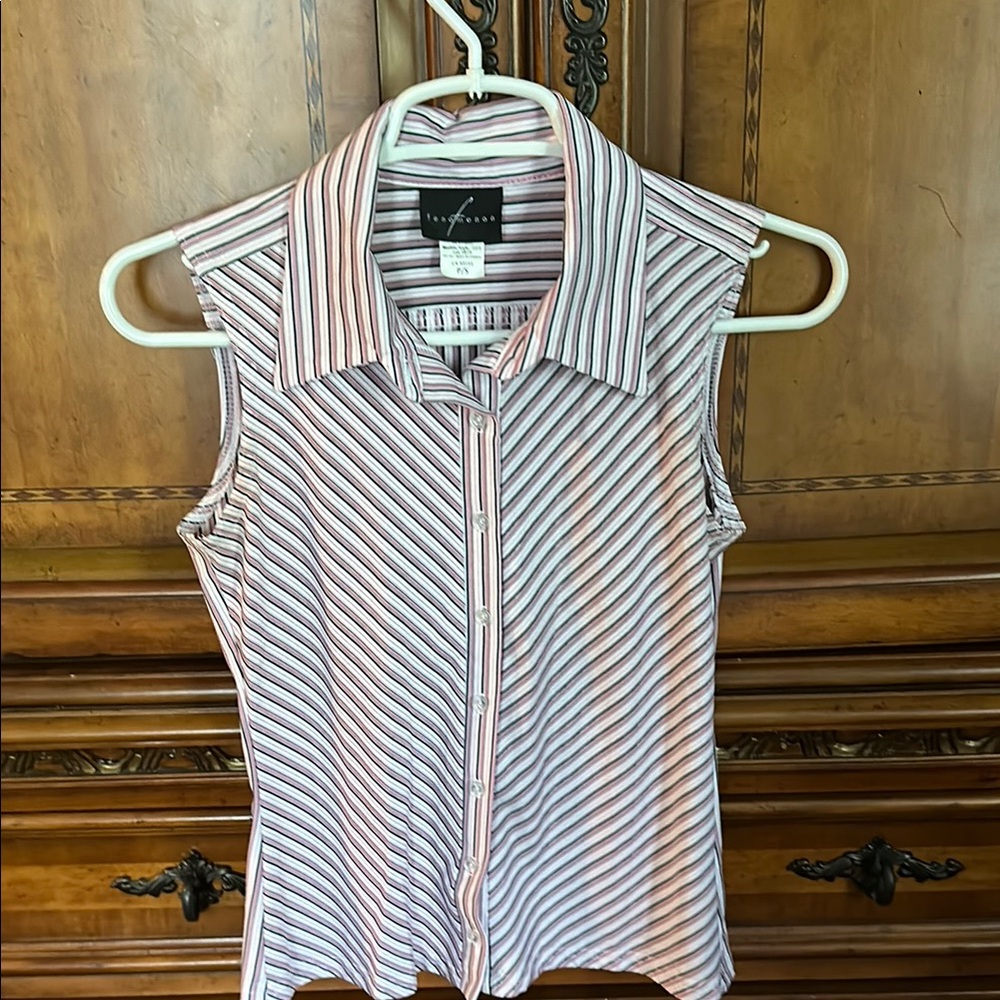Women's Sleeveless Striped Button-Down Shirt by Rafaella